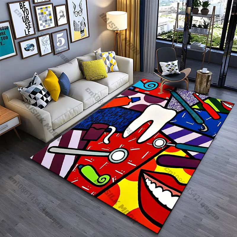 Dental hygiene tools and teeth carpet Yoga living room room decor children's crawling mat doormat area rug games mat