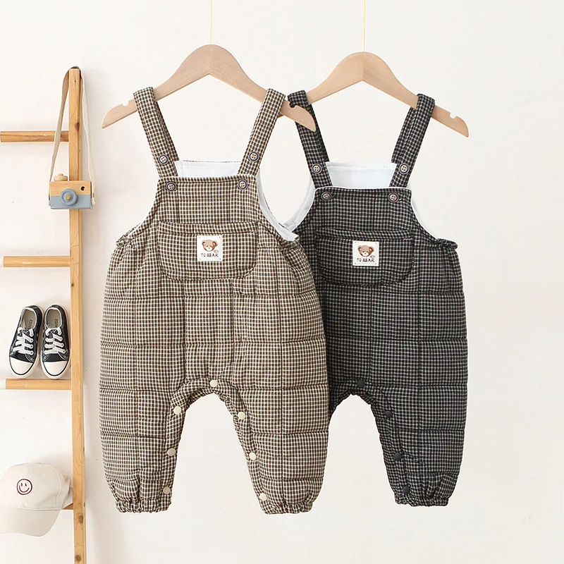 

HoneyCherry Winter Kids' Suspender Pants Thickened Plaid Quilted Snap Closure Suspenders for 0-3 Years Old Babies and Toddlers