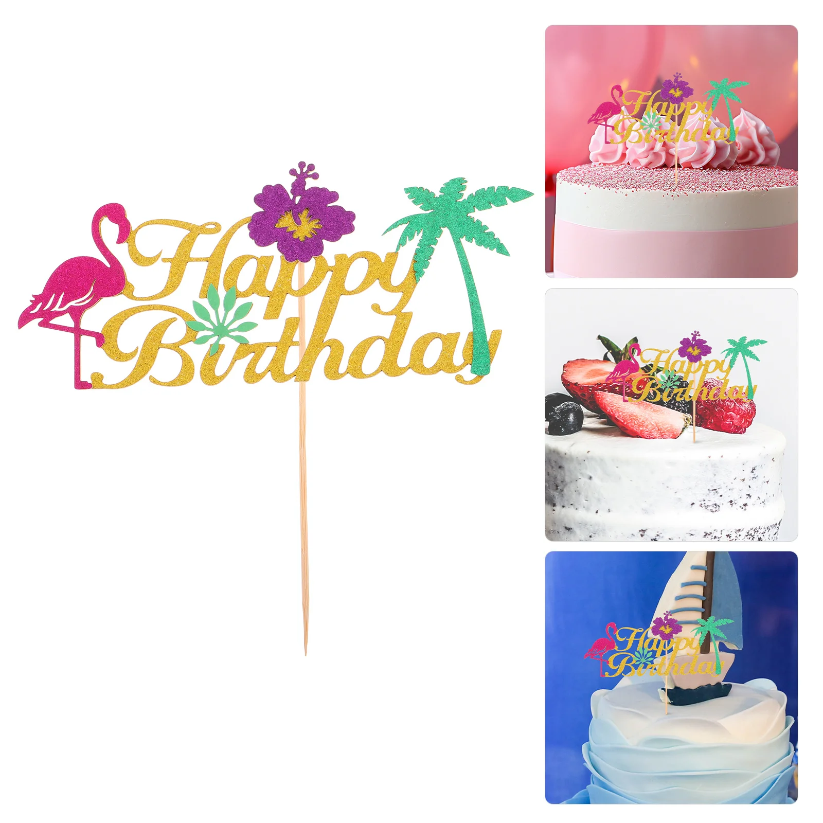 

Hawaiian Flamingo Cake Decoration Tropical Birthday Summer Party Luau Pool Party Beach Theme Dessert Pick Cake Topper Decoration
