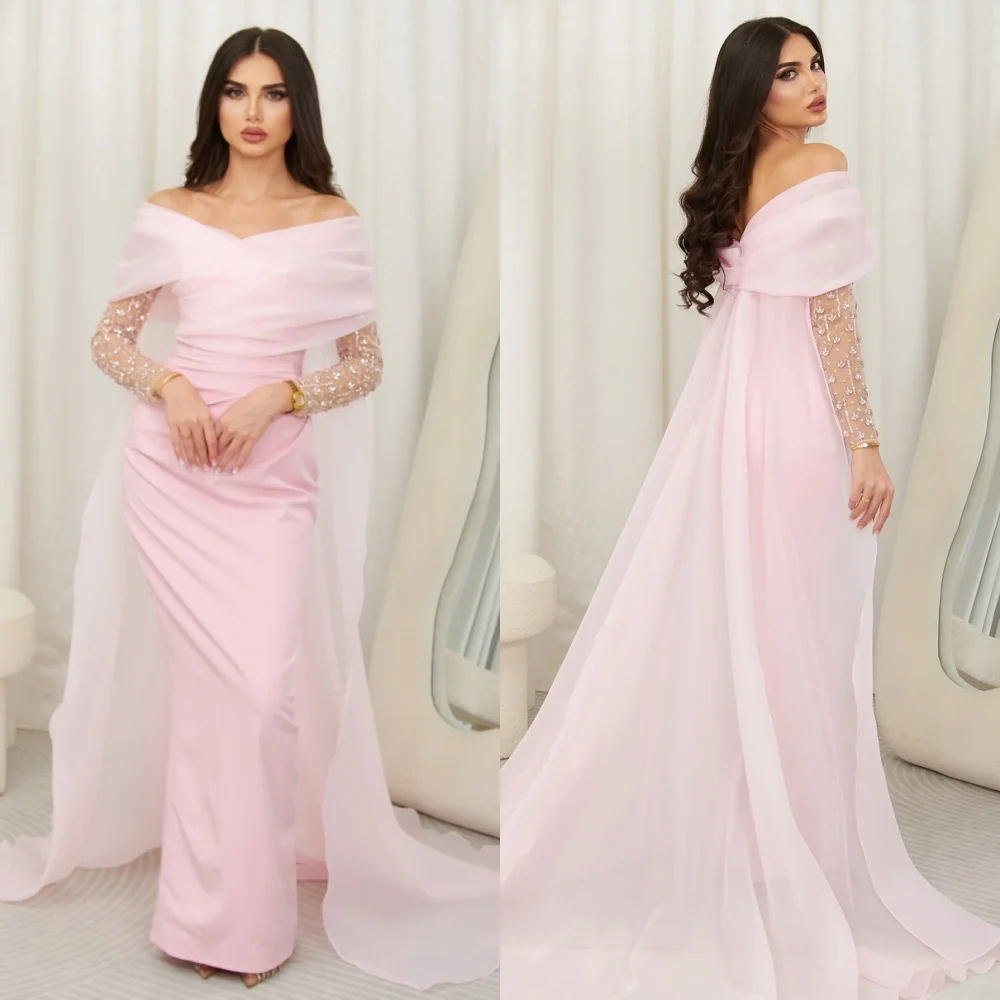 Customized Unisex Jersey Pleat Column Off-the-shoulder Long Dresses Bespoke Occasion Dresses Modern Style