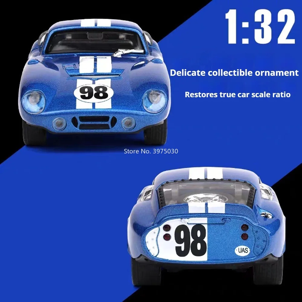1:32 Pressofuso in lega Shelby Cobra Modelli di auto giocattolo con tirare indietro il suono leggero Ruote per veicoli in miniatura Auto trasformata Edutainment per bambini