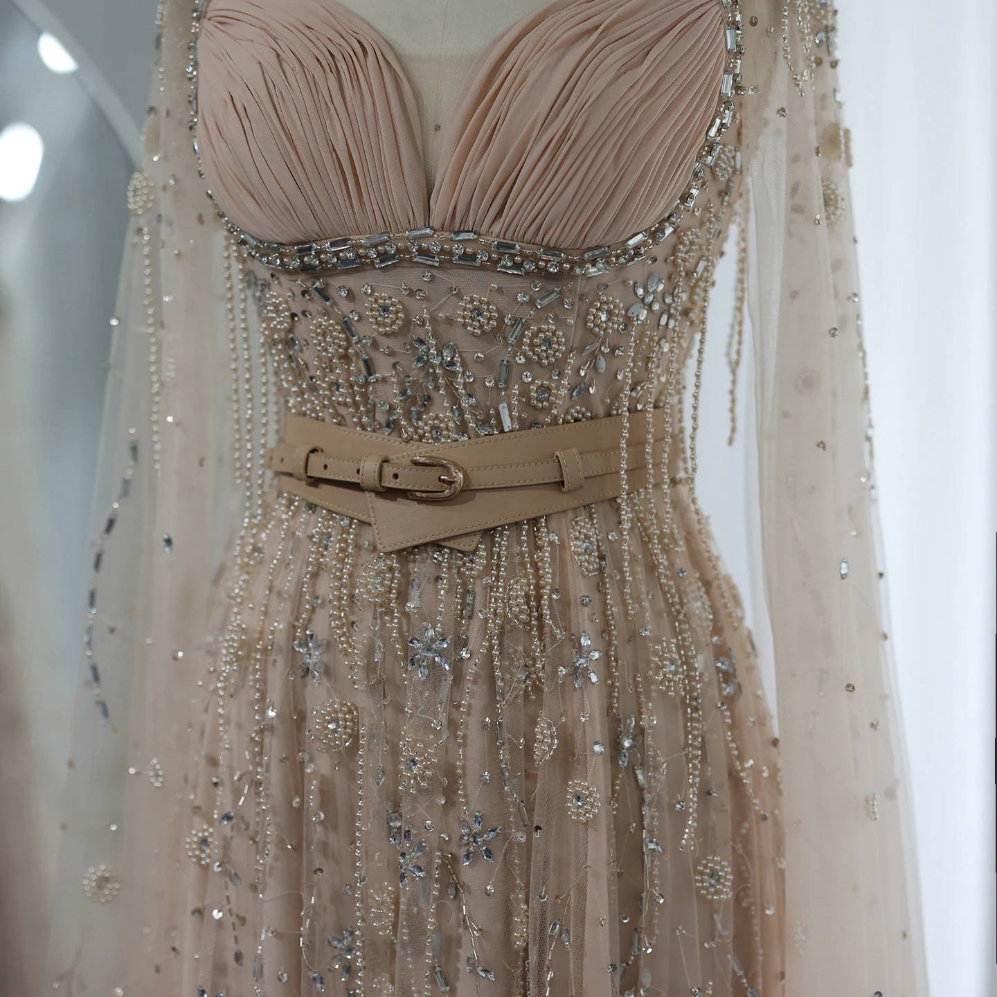 Sharon Said Champagner Dubai Abendkleider Luxus Promi Perlen Quaste Hohe Schlitz Frauen Hochzeit Party Kleid SS376 Angepasst