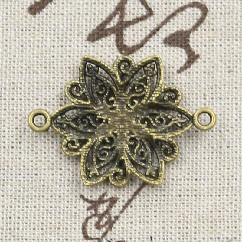 8 sztuk Charms kwiat Link złącze 39x28mm antyczny brąz kolor srebrny zawieszki DIY dokonywanie ustalenia Handmade tybetański biżuteria — zdjęcie 4