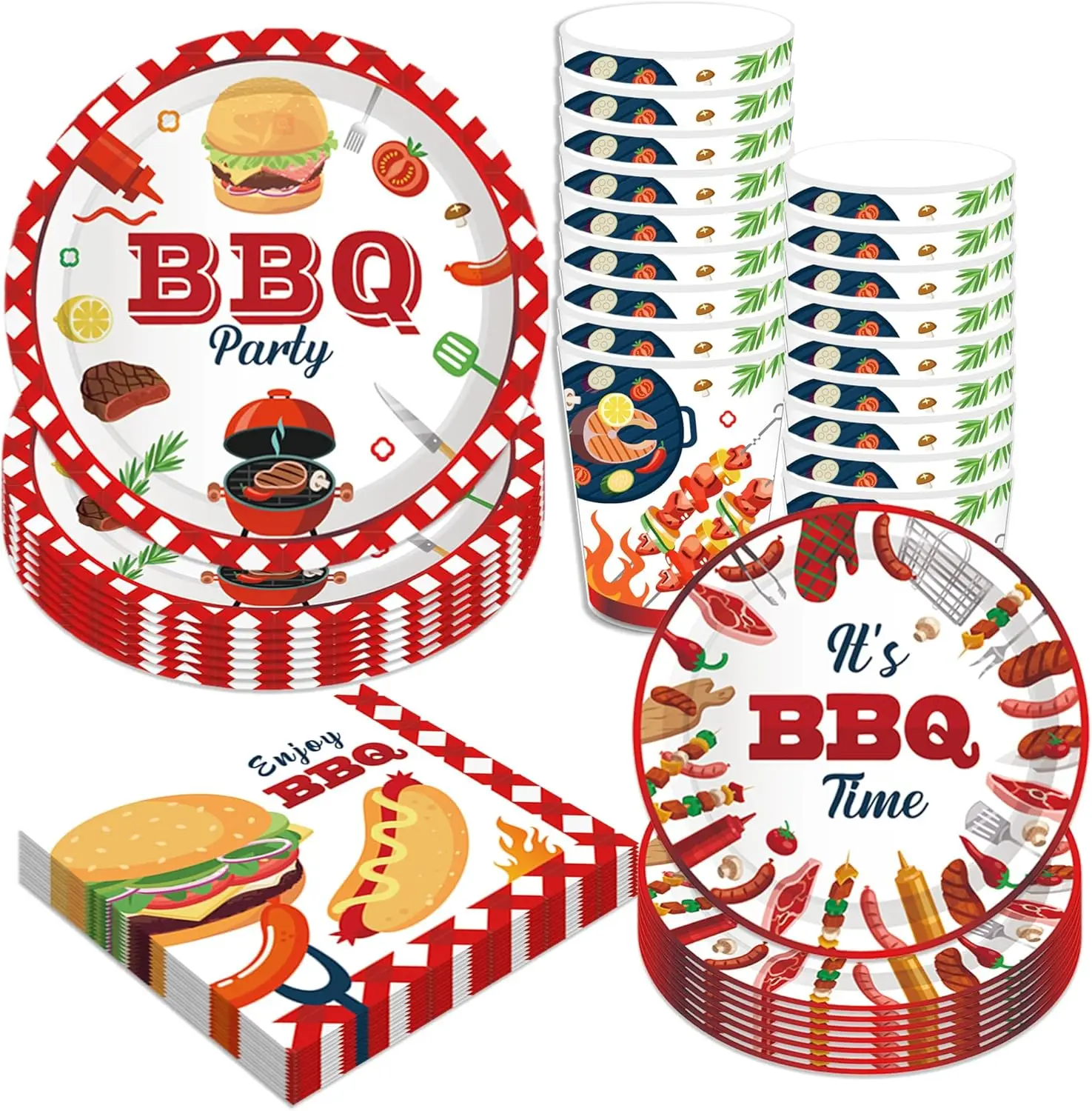BBQ Party Decorations BBQ Plates Napkins Cups,Disposable Paper Picnic supplies for Birthday, Baby Shower, Wedding, Barbecue Burg