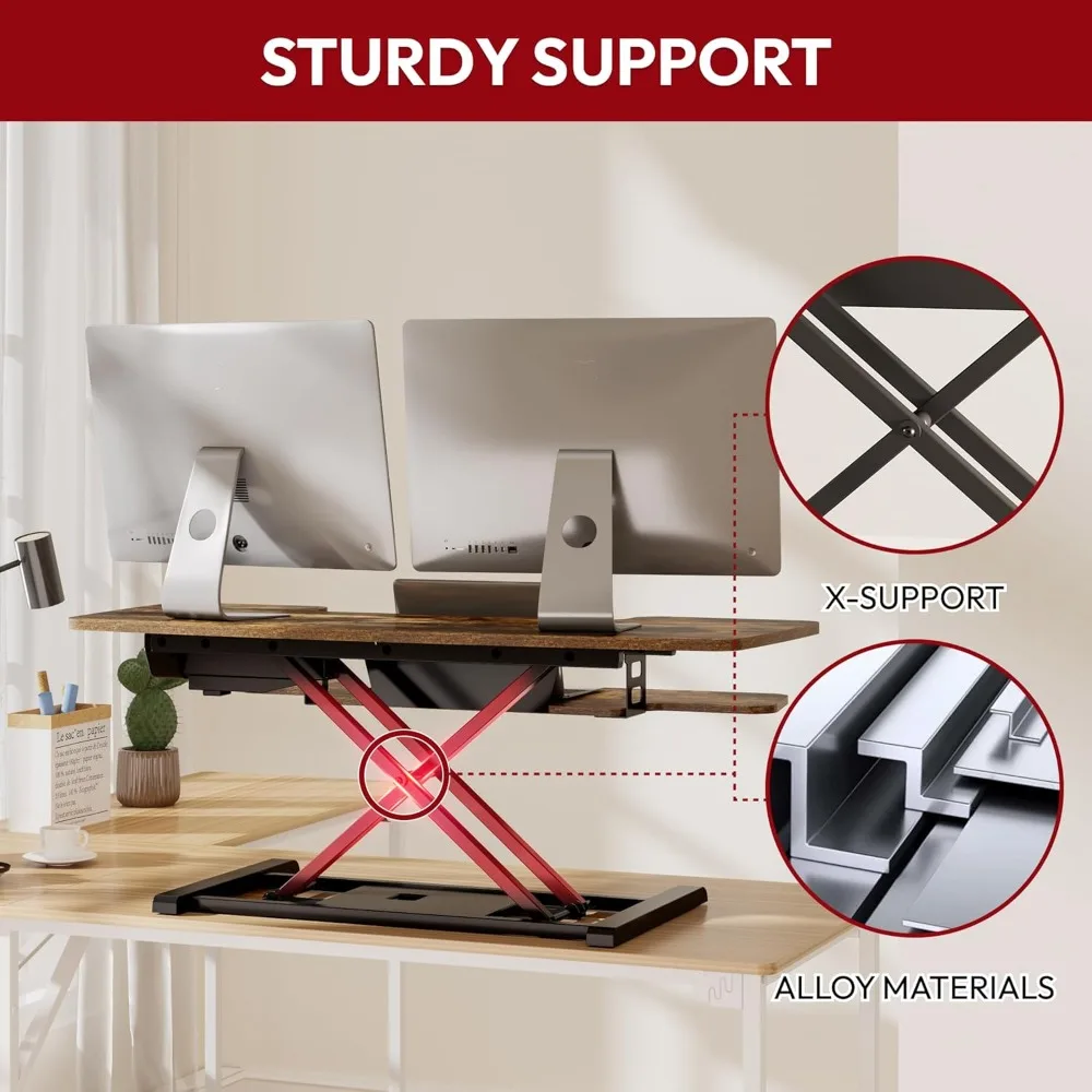 Electric Motorized Height Adjustable Standing Desk Converter 42 for Dual Monitors and Laptop, Ideal for Office and Home Use