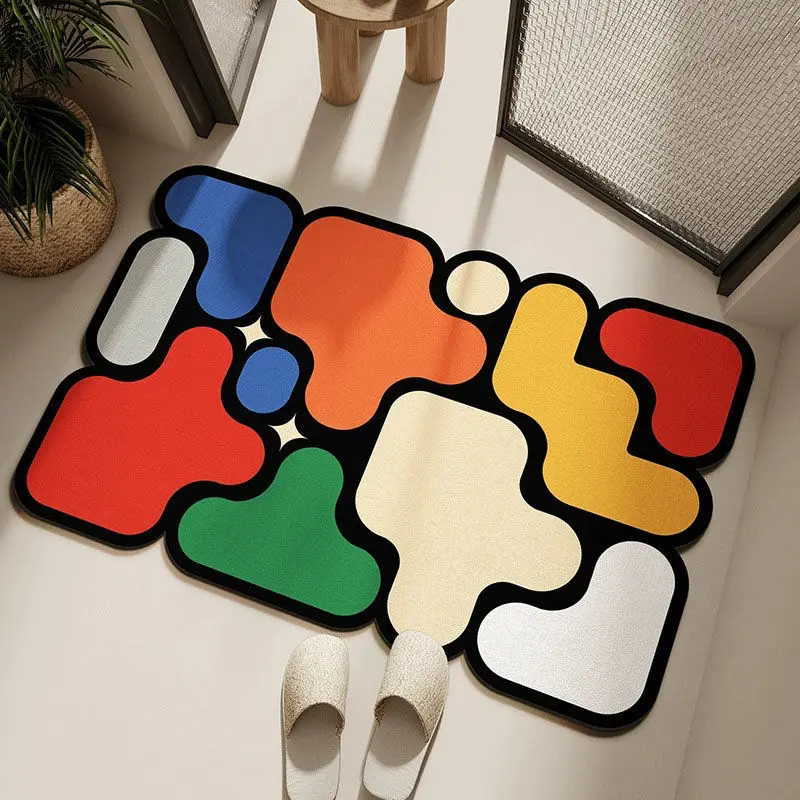 

Colorful Puzzle Patterns Non-Slip Diatom Mud Floor Mat Absorbent Quick Dry Bathroom Door Mat Wear-Resistant Bathroom Rug Home
