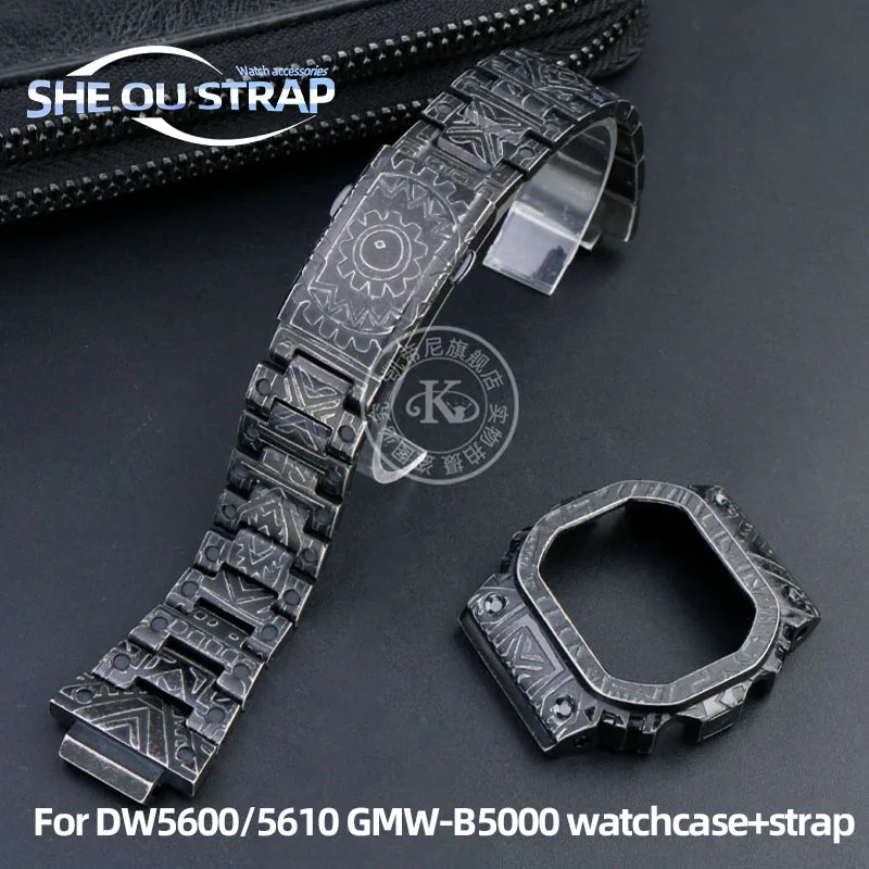 

Retro Cashew Flower Modify Set stainless Steel Case Watchband For Casio G-SHOCK DW5600 DW5610 GMW-B50000 watch Case + strap