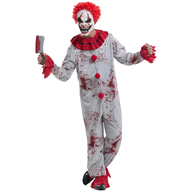 Disfraces de payaso aterrador para Halloween para hombres, trajes de Cosplay de bufón de circo asesino con estampado sangriento espeluznante, monos de payaso puesta en escena