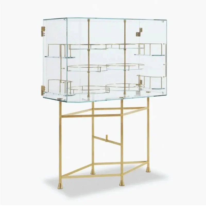 Italian light luxury glass display cabinet, wine cabinet, villa home double door design, stainless steel storage and dining edge