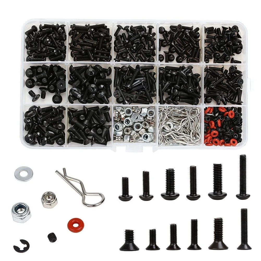 500pcs Universal RC Screw Kit Screws Assortment Set Hardware Fasteners for Traxxas Axial Redcat HPI Arrma Losi 1/8 1/10 1/12