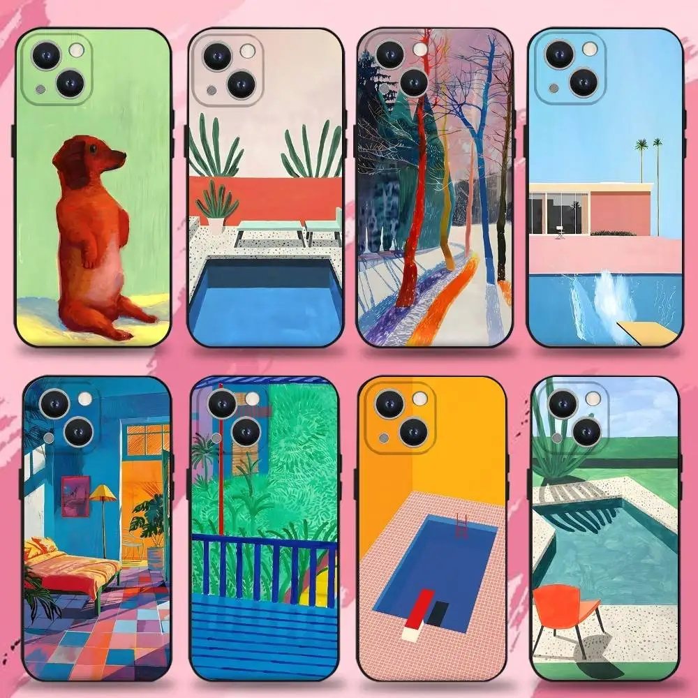

Art D-David Hockney Paintings Phone Case For iPhone 16,15,14,13,12,11 Plus,Pro Max,XS,X,XR,SE,Mini,8,7,Soft Silicone Black Cover