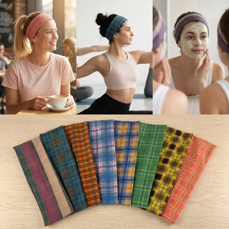Retro Farbiges Kariertes Muster Haarband Mode Damen Y2K Haaraccessoires Niedliches Süßes Dating Haarband Elastisches Sport-Stirnband – Detail 3