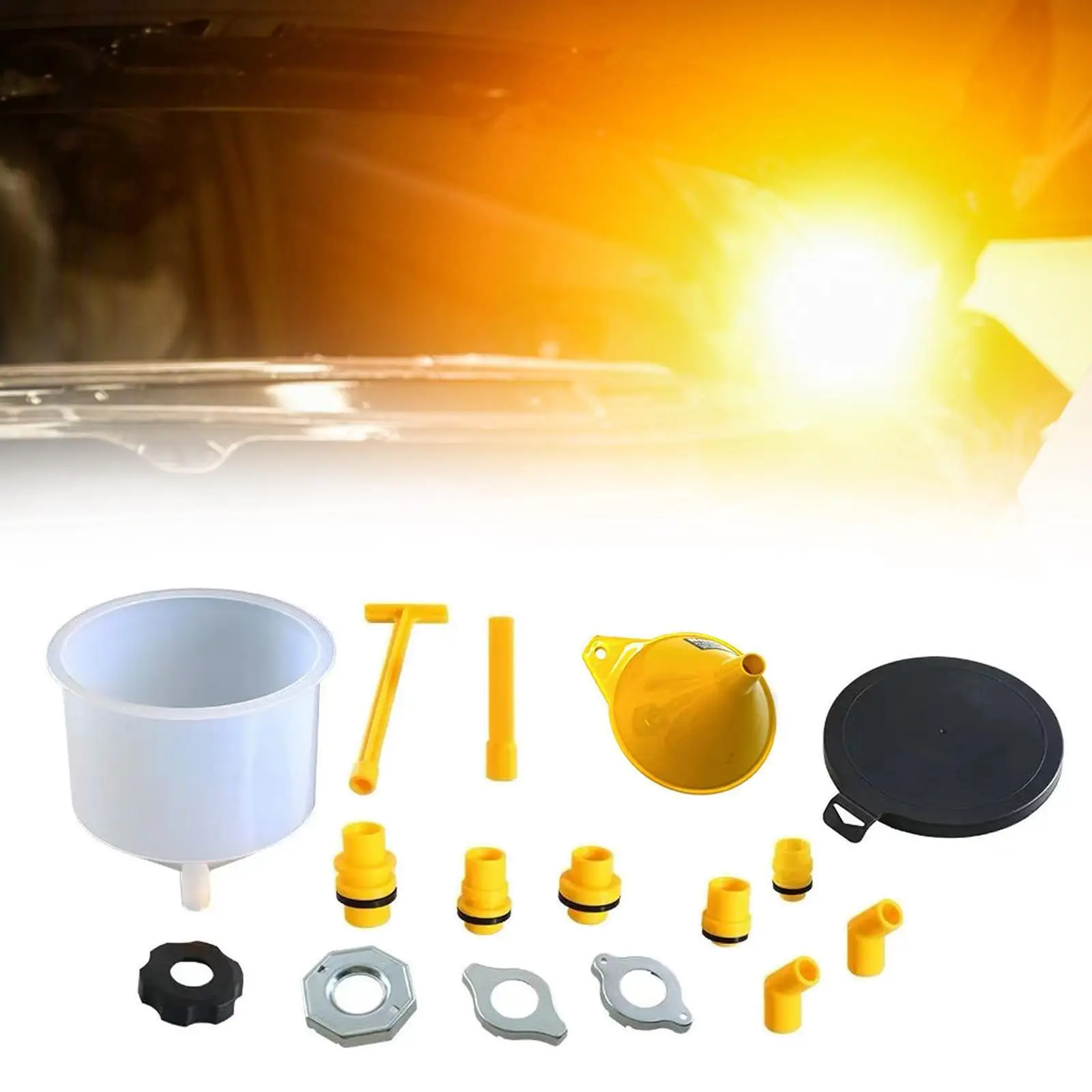 15Pcs Radiator Funnel Bleeder Kits ,Extension Bar and 45° Elbow No Spill Car Easily Install Radiator Coolant Filling Funnel Kits