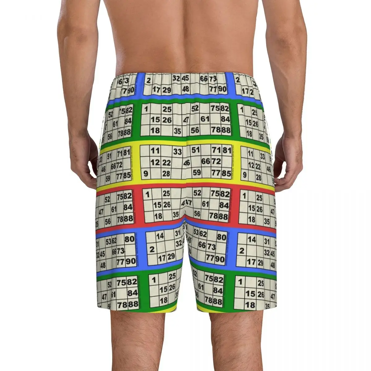 Custom Print 90 Ball Bingo Paper Game Pajama Shorts Men Sleepwear Bottoms Sleep Short Pjs with Pockets