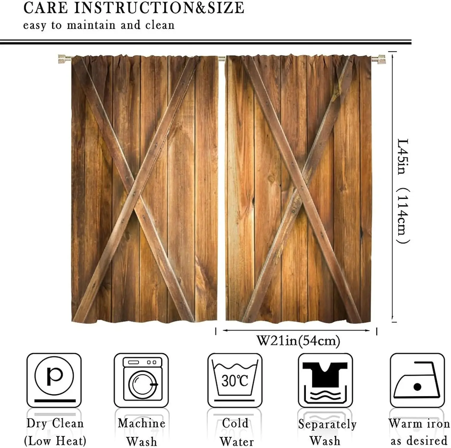 Countryside X Braced Wood Barn Door Blackout Rod Pocket Curtain Rustic Chic Decor Cozy Vintage Zen Homestay Bedroom Rest Bay