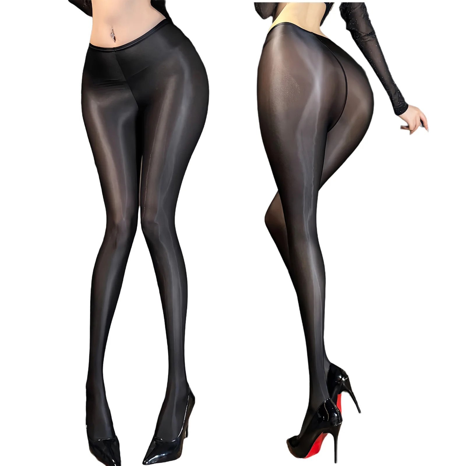 Women Sexy Sheer Oil-shiny Pantyhose High Waist Highly Elastic Tights Bodystockings Nightclub Rave Party Couple Games Nightwear