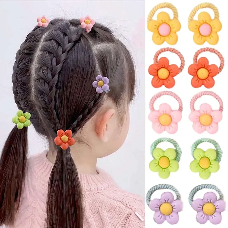 

Oaoleer 10PCS/Set Cute Cartoon Flower Small Elastic Hair Bands For Girls Ponytail Hold Lovely Rubber Band Kids Hair Accessories