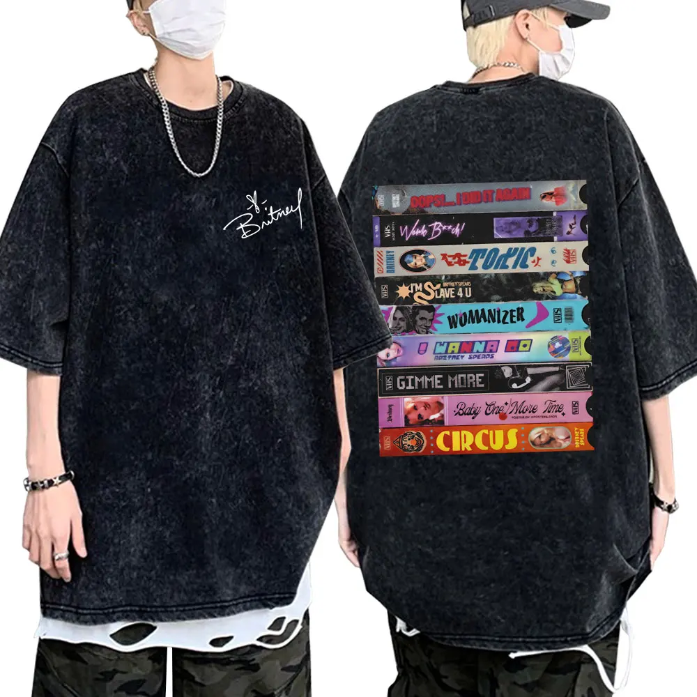 

Washed Vintage Britney Spears Album Graphic T Shirt Men Women Casual Retro Oversized Short Sleeve T-shirts Unisex 90s Streetwear