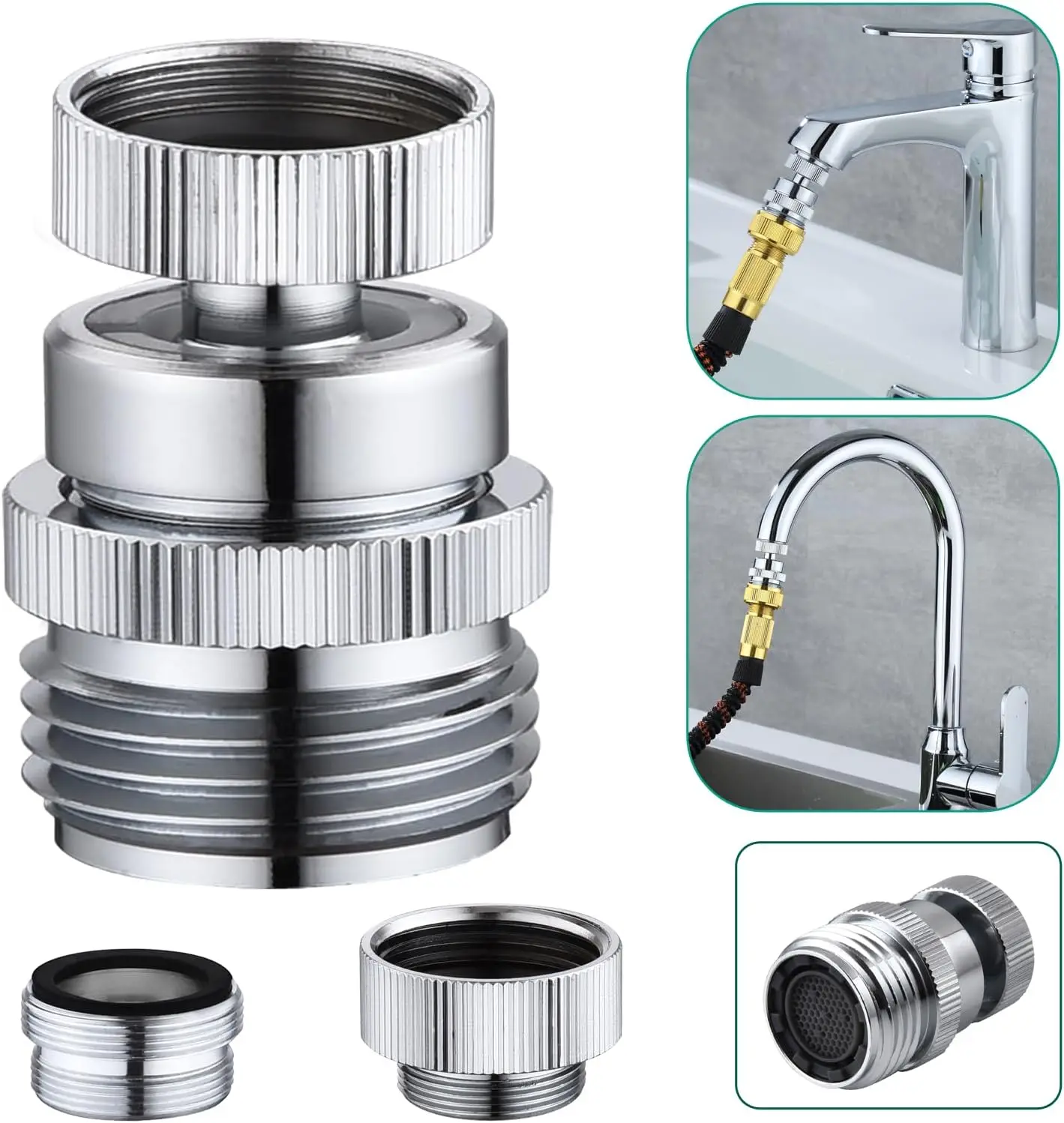 

Brass 3/4-Inch Faucet to Garden Hose Adapter with Aerator, 360-Degree Swivel for Kitchen and Bathroom
