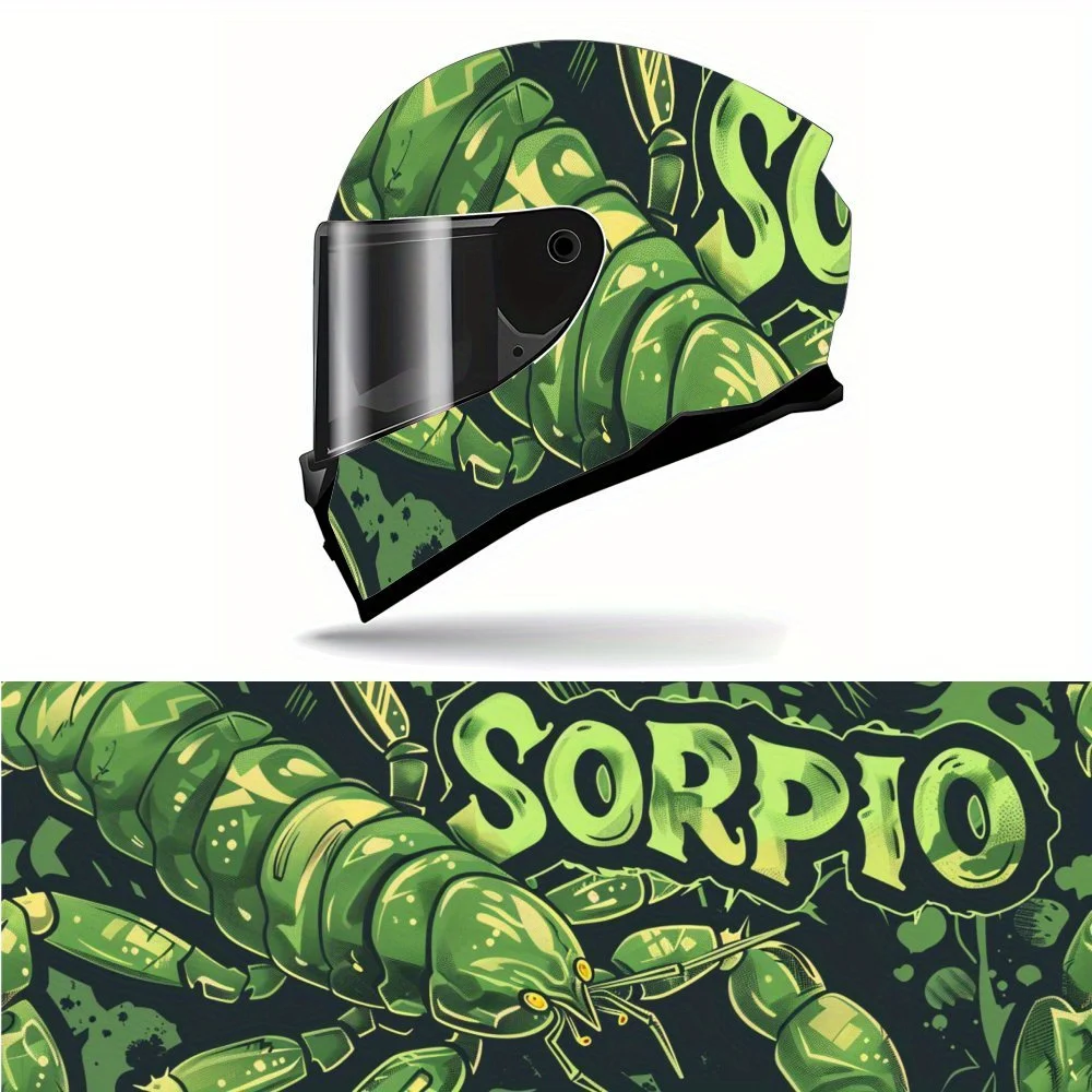 Stellar Green Scorpion Print Full Helmet Wrap Sticker Motorcycle Helmet Racing Graphic Decal Vinyl Wrap Helmet Decorative Sticke