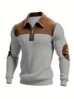2026 Spring and Autumn European Men's Outdoor Casual Button-up Stand-Up Collar Loose Corduroy Color-Blocked Sports Sweatshirt 4