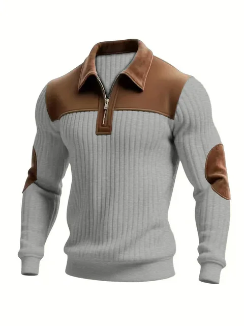 2026 Spring and Autumn European Men's Outdoor Casual Button-up Stand-Up Collar Loose Corduroy Color-Blocked Sports Sweatshirt 4