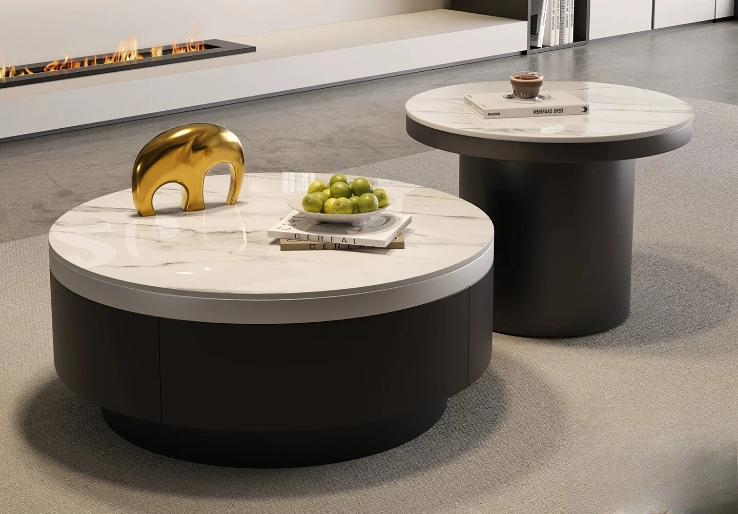 

PYJ modern household small apartment living room light luxury large countertop storage rock slab coffee table combination