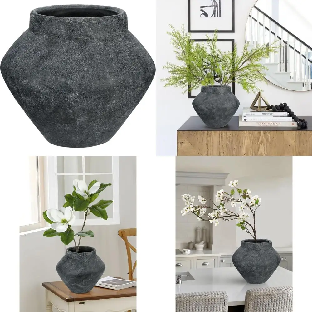 

Элегантная керамическая ваза в стиле рустик с эффектом состаривания, высота 8,2 дюйма, с широким дном для домашнего декора, черная, в ретро-стиле, с войлочной подставкой