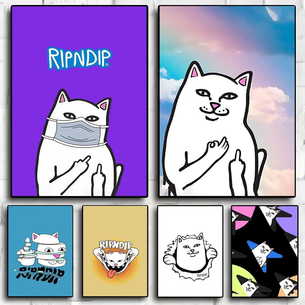 Cat-R-RIPNDIPes модная живопись каллиграфия выставка плакат фото картина маслом холст синтетическое волокно для гостиной столовой