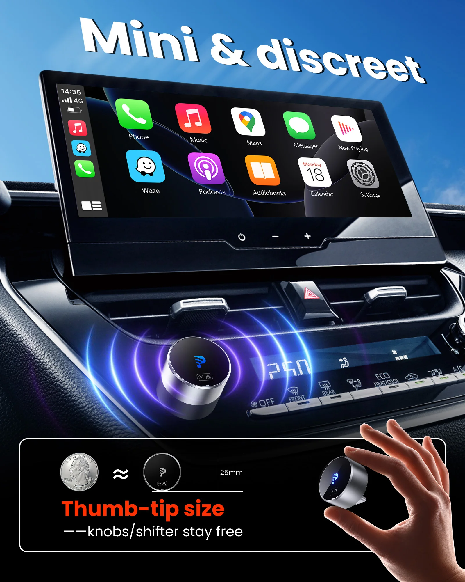 Getpairr MINI Wireless Carplay Adapter Android Auto Double WIFI Auto Reconnect Plug & PlaySupports Two Phones For Volvo Benz Kia