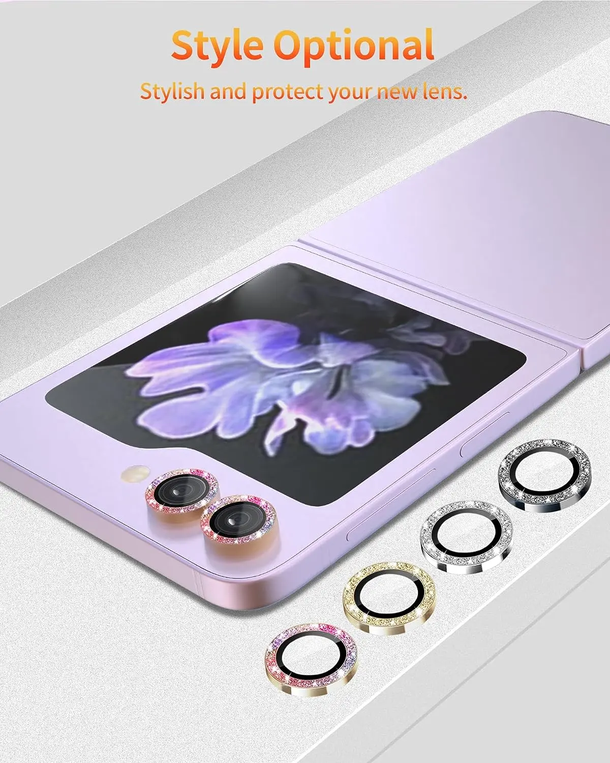 Camera Lens Screen Protector para Samsung Galaxy Z Flip 5, Tampa De Vidro Temperado, Metal