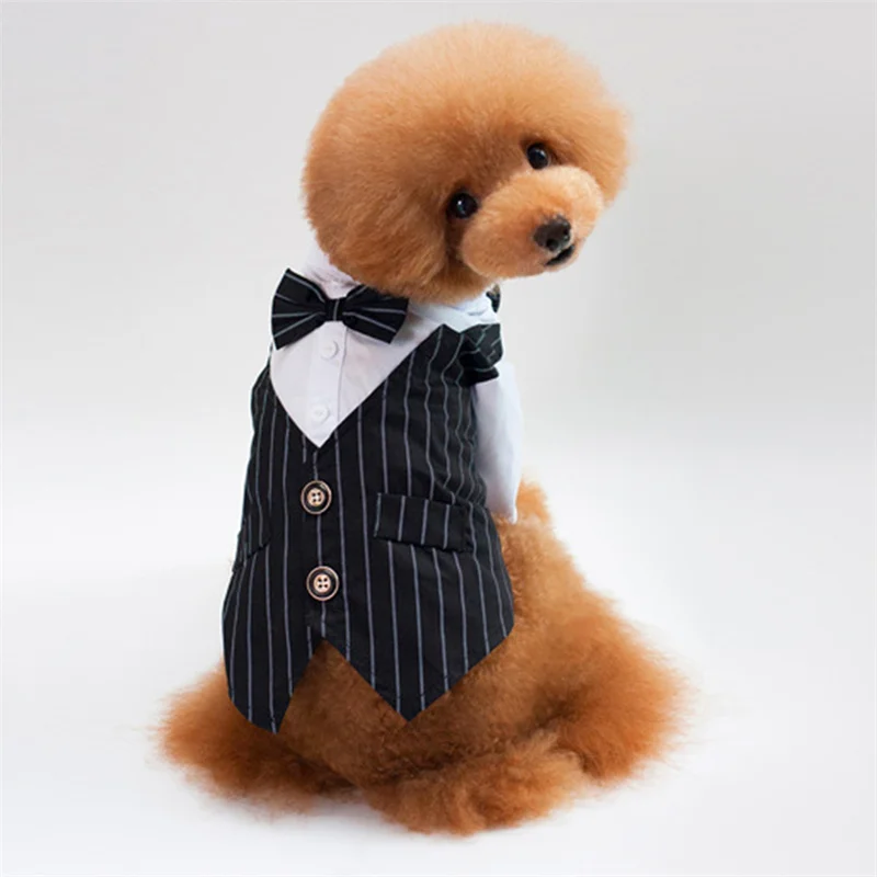 Dog Shirt Stylish Suit Pet Small Dog Clothes Bow Tie Wedding Shirt Costume Formal Tuxedo With Bow Tie Puppy Cat Bulldog Clothing