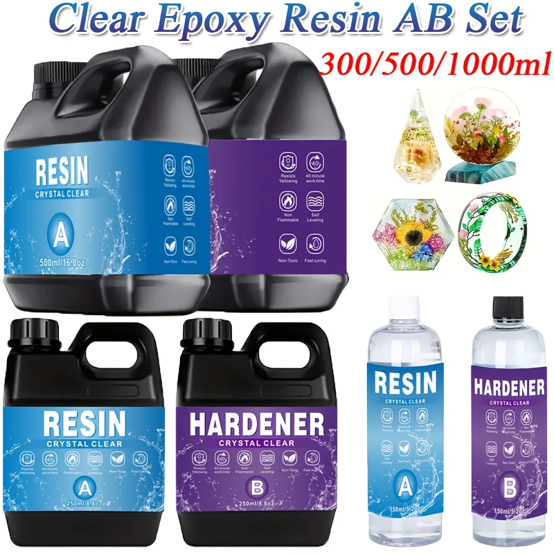 

300/500/1000ml Clear Epoxy Resin AB Set Self Leveling Bubble-Free Yellowing-Resistant For Tabletops Coating Casting DIY Jewelry