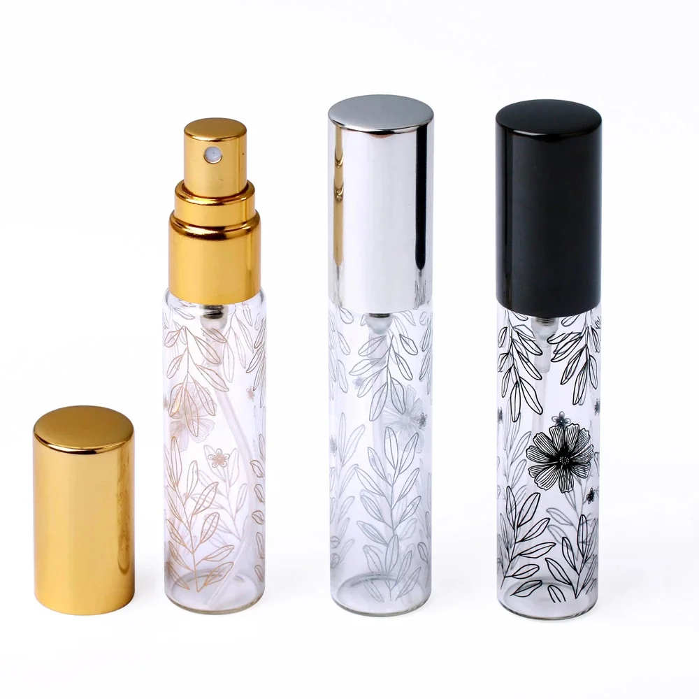 10ml Portable Leaf Decorative Pattern Glass Perfume Bottle With Atomizer Empty Cosmetic Mini Refillable Bottles