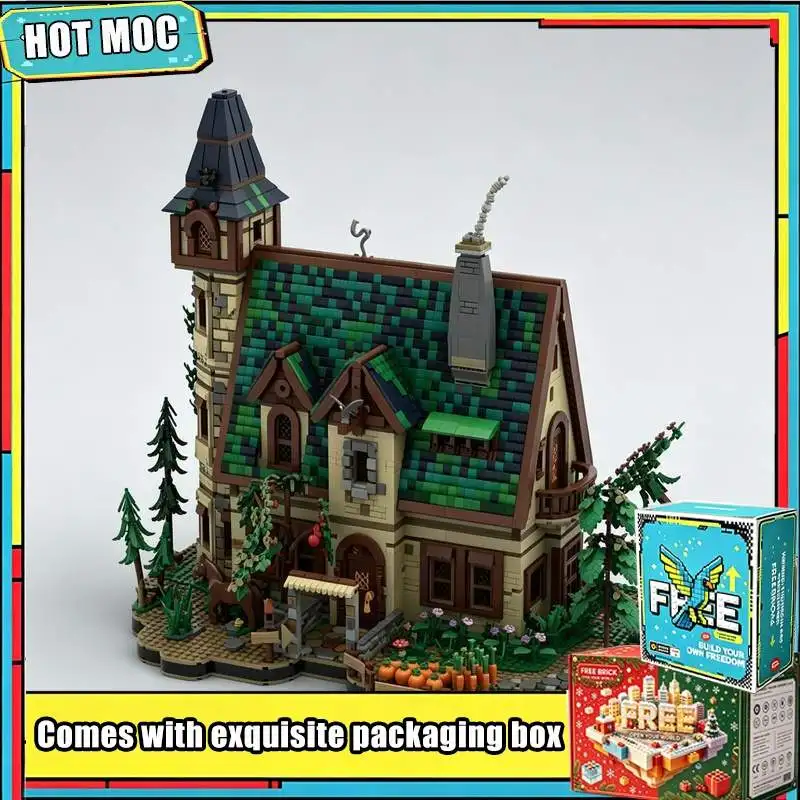 6338PCS MOC Medieval Emerald Cottage Tower House Model Custom Building Blocks Standard Size Brick Set Woodland Collection Gift