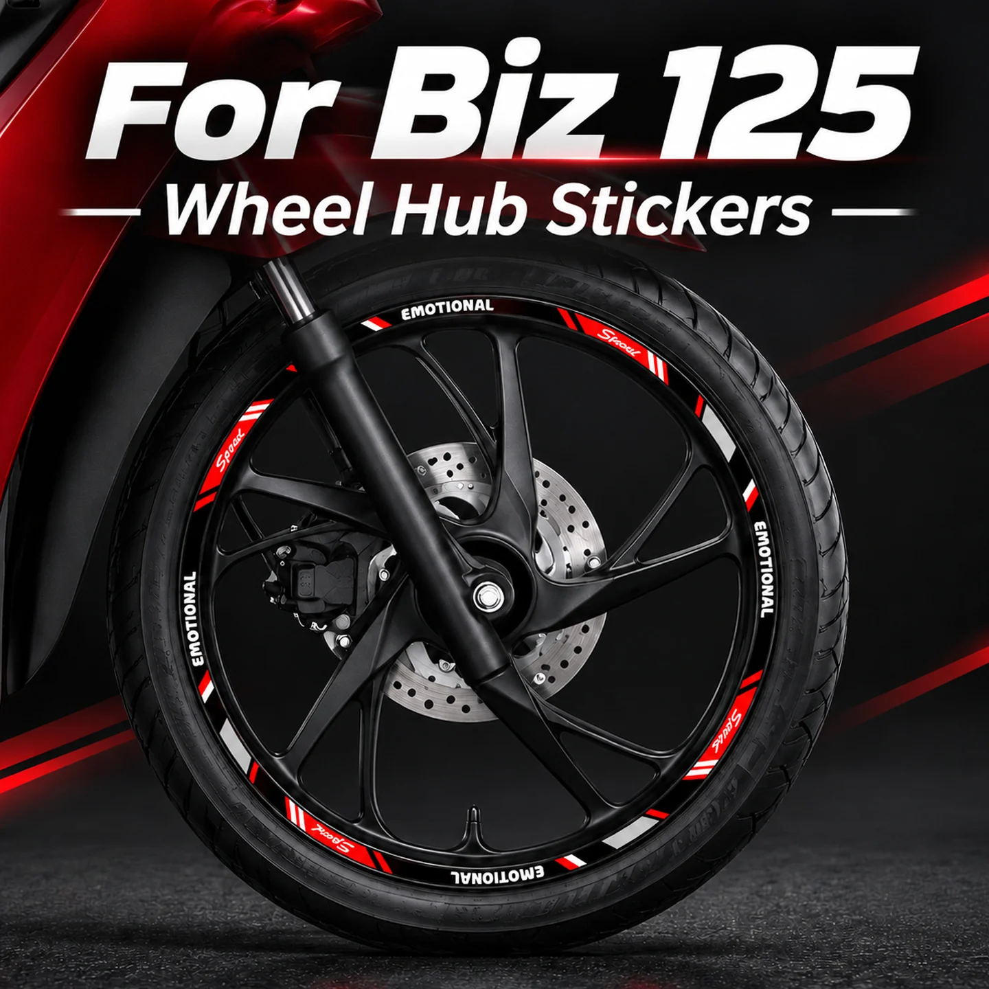 For Honda Biz 125 Biz125 17'' 14'' Motorcycle Wheel Hub Stickers Underbone Moto Rim Vinyl Decor Reflective Accessories Decals