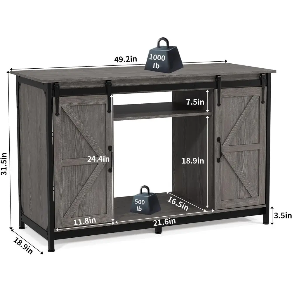 Heavy-Duty 55-75 Gallon Aquarium Stand with Storage, Sliding Door, Power Outlet, and 1000 LB Capacity, Grey