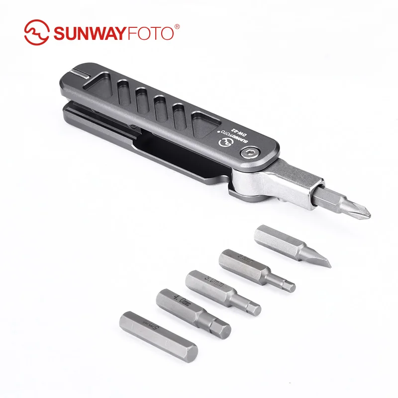 SUNWAYFOTO DW-02+ Folding Tool Set with Hex Key Wrenches Stainless Steel 2.5/3/4/5mm, Phillips and Flat Head, Edc Multitool Keyc