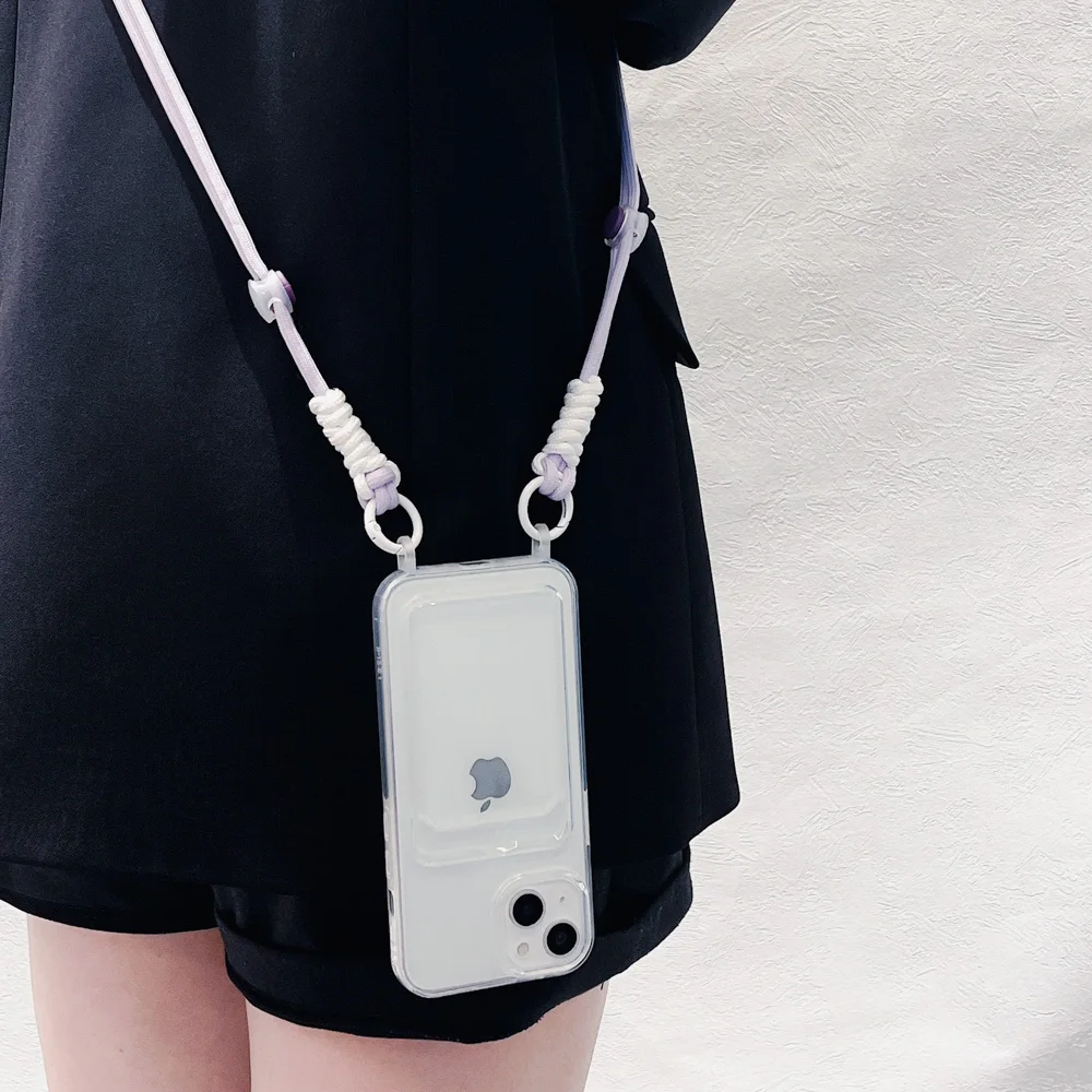 Lanyard Strap Crossbody Phone Case for iPhone 15 11 14 13 12 Pro Max X XR XS Max 15 7 8 Plus 6 6S Card Slot Wallet Cover Funda