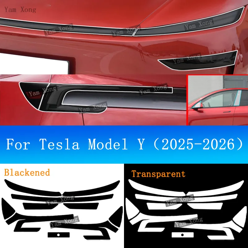 

Car Headlight Taillight Transparent Protective Film For Tesla Model Y Juniper + Front Golden Armored Tail Black Wrap Cover Film