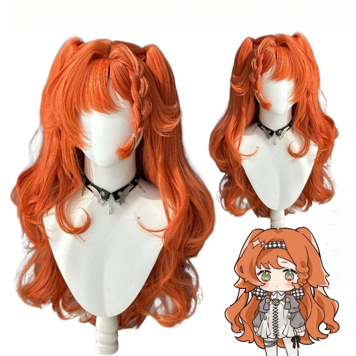 Sonetto Cosplay Wig from Reverse:1999 Original Orange Long Curly Hair with Straight Bangs Blank Full Wig