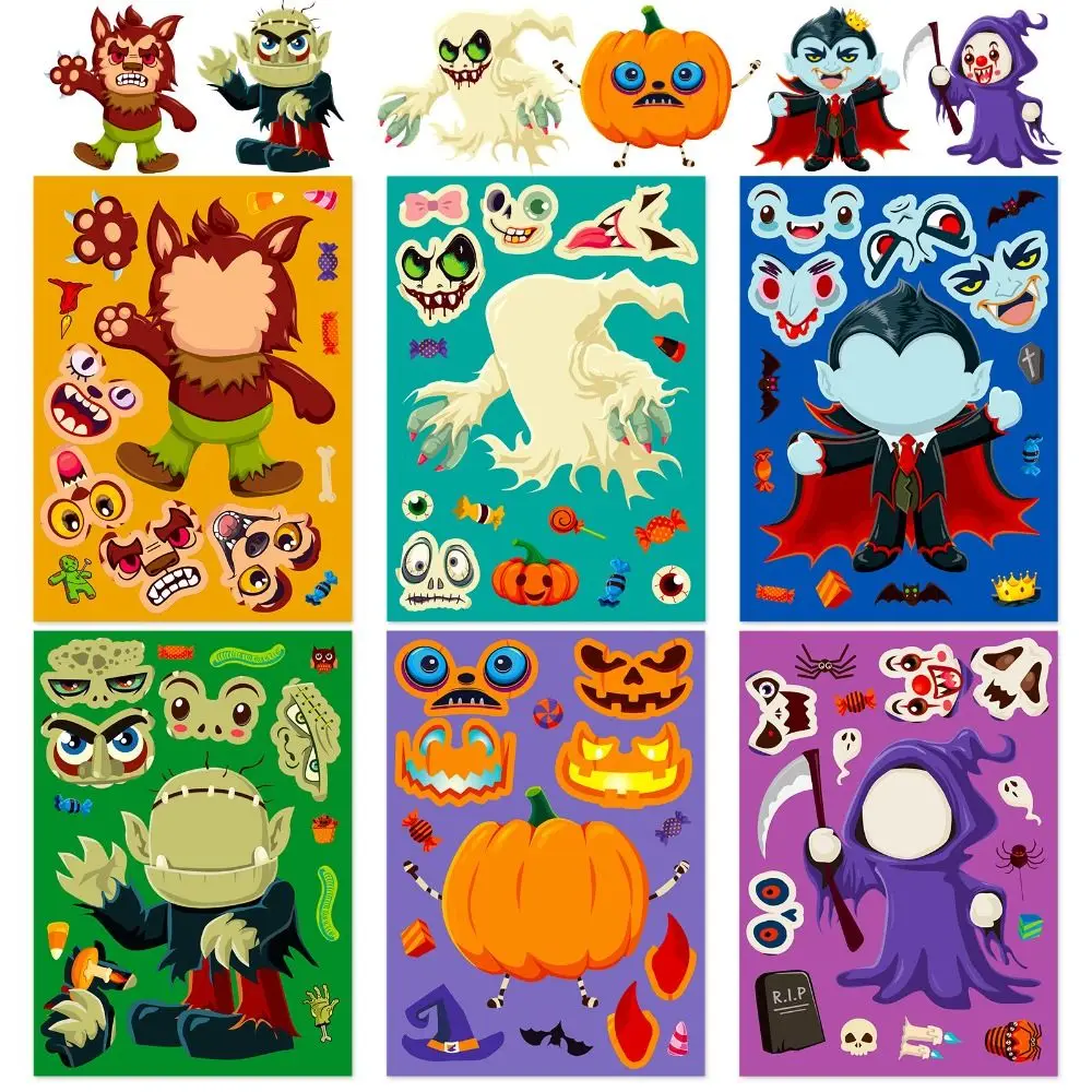 Make Your Own Devil Halloween Face Change Sticker Decorative Sticker Puzzle Toy Halloween Make a Face Sticker Dress Up