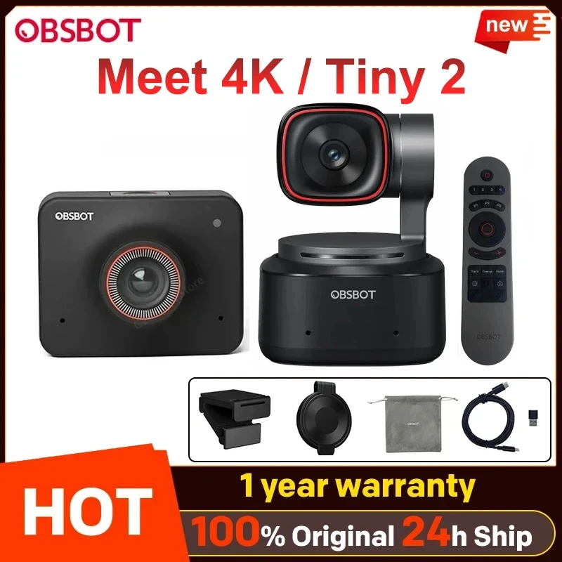 OBSBOT Tiny2/Meet2/4K Powered PTZ Webcam Auto-Framing Gesture Tracking Control HDR Dual Omni-Directional Mic Recording Stream