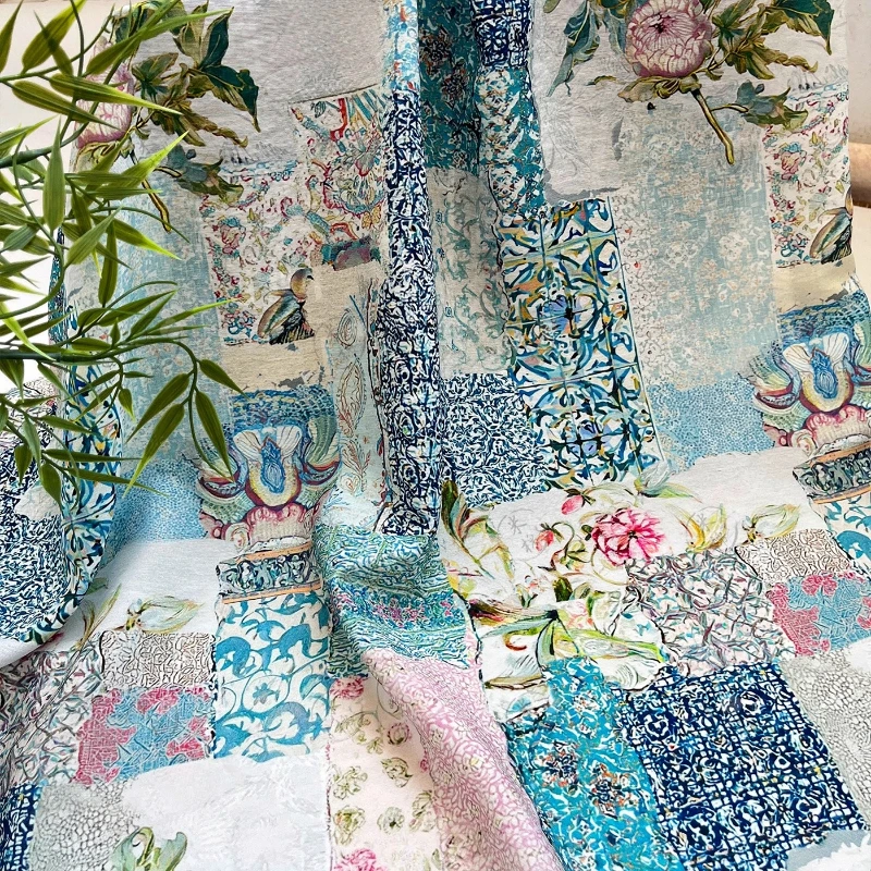 

Длина 100 см, переливающаяся жаккардовая хлопчатобумажная ткань с цветочным принтом, летнее платье Ципао с цифровым принтом, блузка Ханфу, материал, ткань на метр