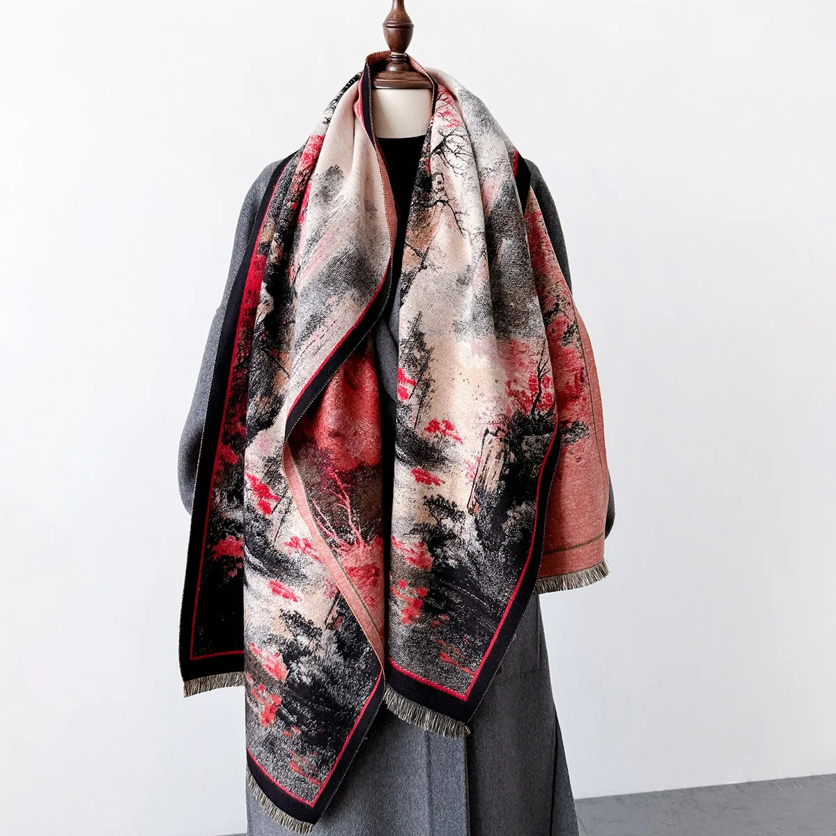 18 Printed All-match Thickened Cashmere Scarf Fashion Double-sided Dual-purpose Shawl Artistic Temperament Scarf Warm Scarves