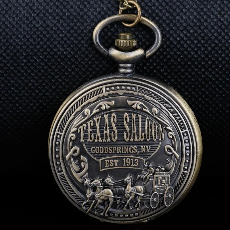 خمر 1913 النمط الغربي عربة تنقش ساعة جيب كوارتز Steampunk من البرونز قلادة الرومانية الرقمية الهاتفي قلادة عملية
