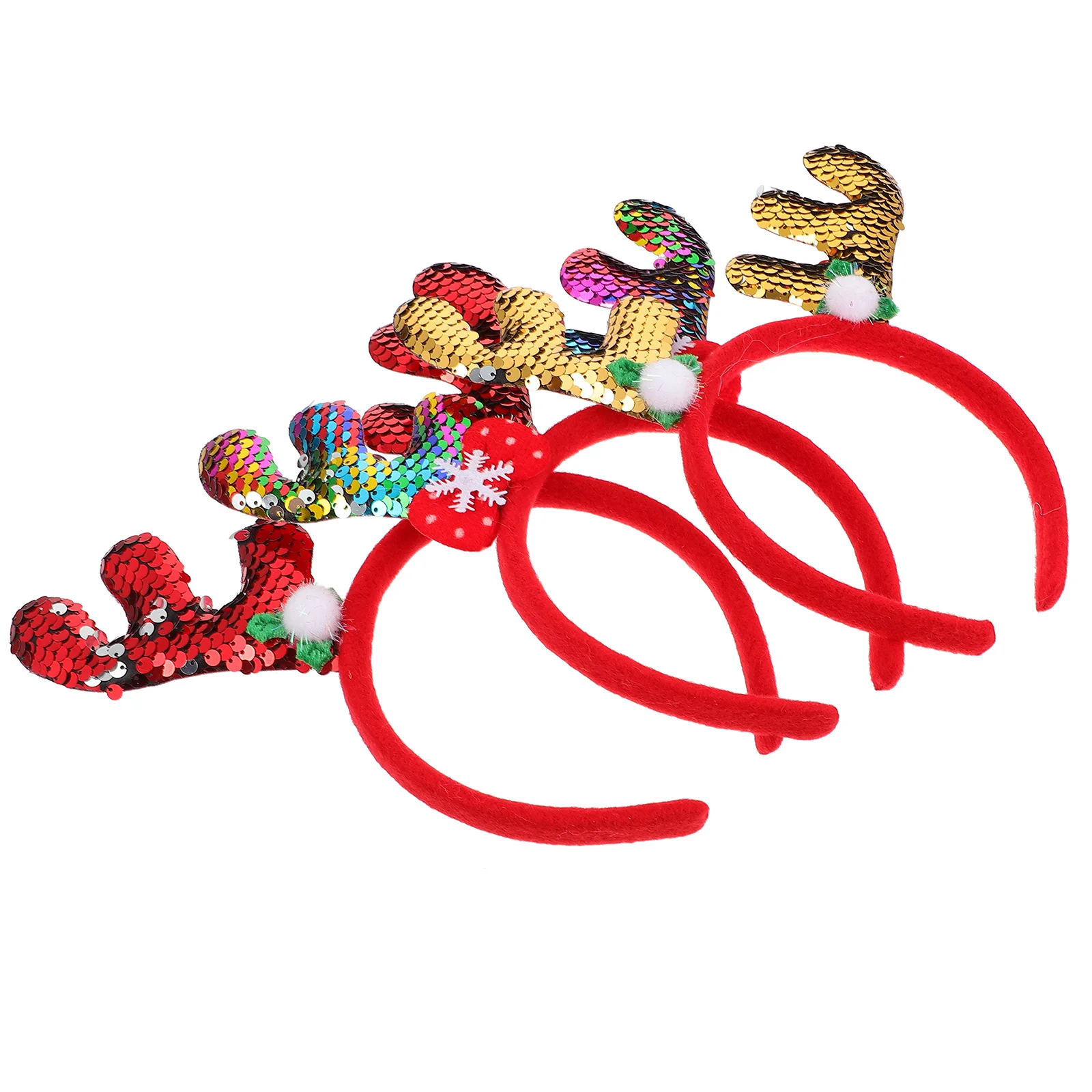 

3 Pcs Antler Headband Headwear Christmas Sequined Headdress Sequins Hair Accessories Party Hairband