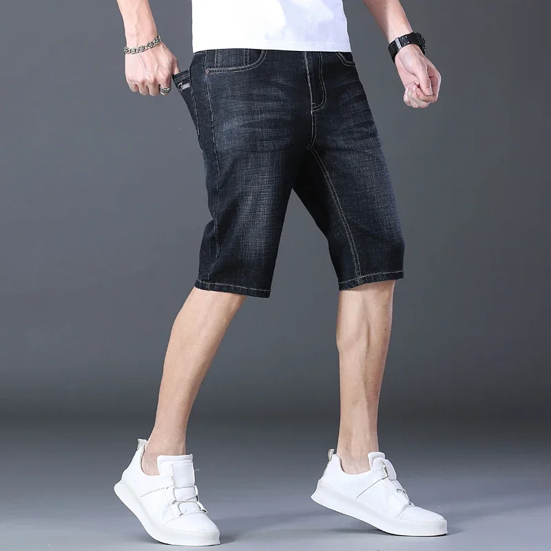 2024 New Minimalist and Trendy Summer Thin Men's Solid Color Pocket Zipper Fashion Casual Loose Straight Leg Denim Shorts ZL75