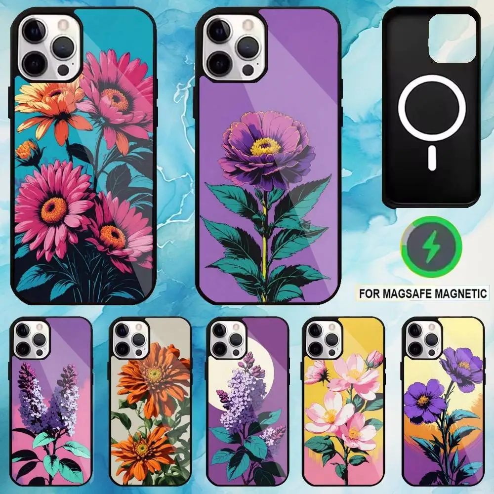 

European-Style Floral Phone Case For iPhone17,16,15,14,13,12,11 Plus,Pro Max Magnetic For Magsafe Wireless Charging