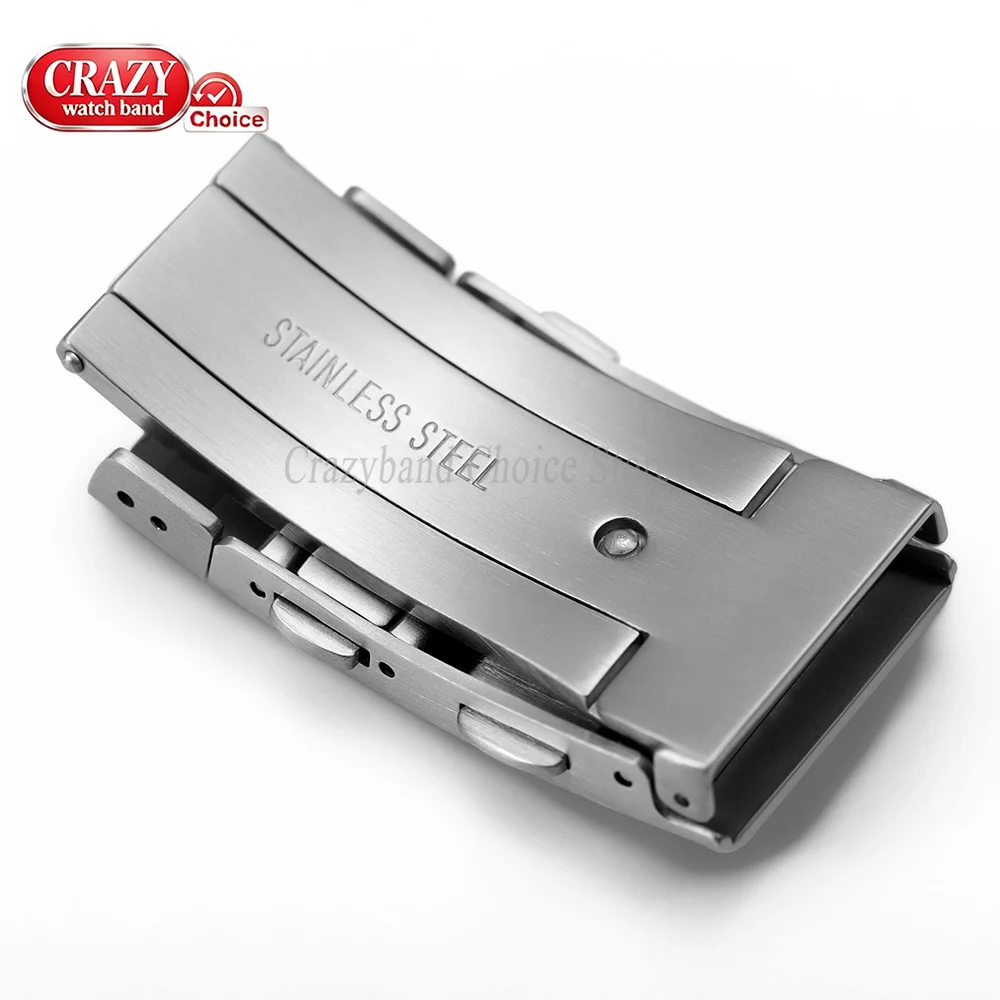 Watch Buckle Solid 316L Stainless Steel Brushed Folding Safety Buckle Double Push 18/20mm 22mm Black Extendable Adjustable Clasp